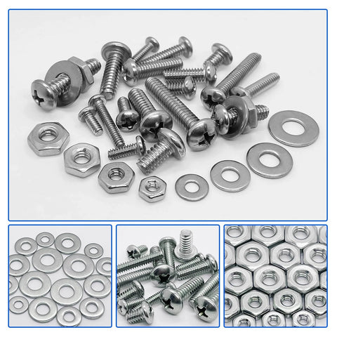 1110 Pcs Stainless Steel Nuts and Bolts Assortment Kit with #4 40 #6 32 #8 32 #10 24 assorted screws and washers.