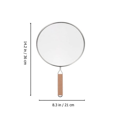 1pc Stainless Steel Explosion-proof Oil Screen Cover Cooking Oil Filter Strainer Pan Cover with wooden handle