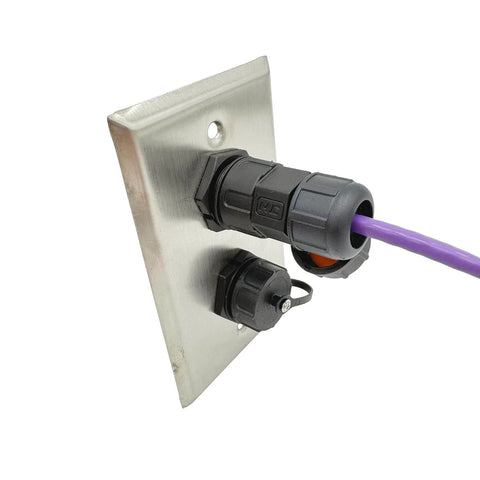 Built Tough Outdoor Ethernet Wall Plate With Dual Waterproof RJ45 CAT6 Jacks For Patios And Workshops, Stainless Steel Wall Outlet with IP68 Coupler installed