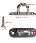 Dimensions and details of 10-Pack 304 Stainless Steel Ceiling Hook Ring Hooks With Enclosed Eye Plate M5 Mounting Plate, including screw size.