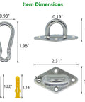 Eight Pcs 304 Stainless Steel Pad Eye Hooks And Eight Pcs Snap Hooks Set dimensions with screws and anchors.