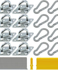 Eight Pcs 304 Stainless Steel Pad Eye Hooks And Eight Pcs Snap Hooks Set With Screws And Anchors For Ceiling And Outdoor Use