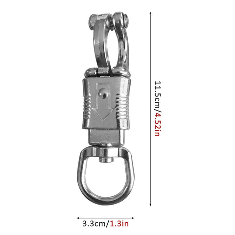 U Type Quick Release Clip With Rotatable Eye Stainless Steel Panic Snap for Lead Ropes and Tie Offs shown in front view