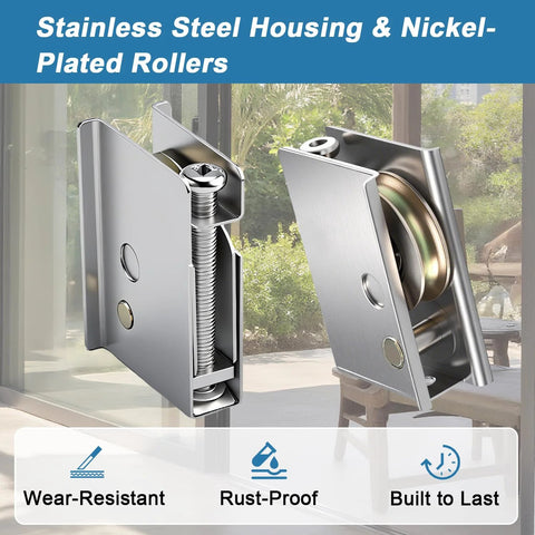 Pella Sliding Patio Door Rollers Set 2 Pack With Adjustable Height Stainless Steel Ball Bearings Rust Resistant Wheels For Quiet Smooth Glide Compatible With One And A Half Inch Tracks Replace 0C5Y00P0