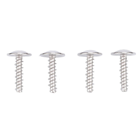 Four stainless steel flat-head screws for boat hardware.