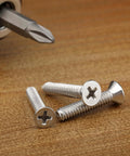 Close-up of stainless steel screws and screwdriver from Nuts And Bolts Assortment Kit 900 Pcs Stainless Steel 304 Nuts Bolts Washers Screws Set For Hardware Projects