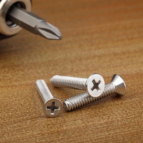 Close-up of stainless steel screws and screwdriver from Nuts And Bolts Assortment Kit 900 Pcs Stainless Steel 304 Nuts Bolts Washers Screws Set For Hardware Projects