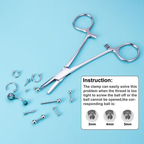 3mm Piercing Ball Removal Tool Stainless Steel Dermal Anchor Forceps with jewelry and size chart
