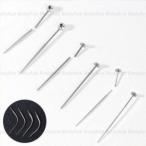 Piercing Tapers Set 14G 16G 18G 20G Stainless Steel Threadless Insertion Pin Screws displayed on white background with curvature detail