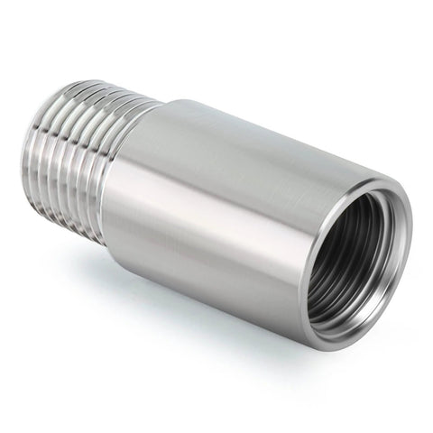 Close-up of 2 Pcs Stainless Steel Pipe Fittings Half Inch NPT Male To Half Inch NPT Female Threaded 2 Inch Nipple