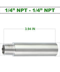 Two Pack Stainless Steel Pipe Fittings 1/4 Inch NPT Male To 1/4 Inch NPT Female Threaded Nipple Cast Pipe 4 Inch Length 304