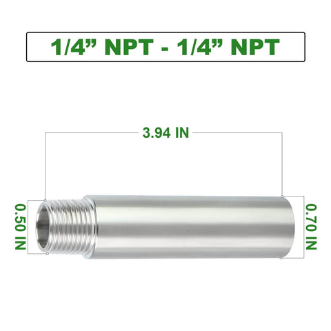 Two Pack Stainless Steel Pipe Fittings 1/4 Inch NPT Male To 1/4 Inch NPT Female Threaded Nipple Cast Pipe 4 Inch Length 304
