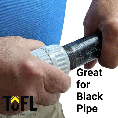 Stainless Steel Pipe Reamer Tool For Quick Deburring And Reaming shown in use on black pipe by a person