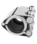 Emergency Pipe Repair Clamp Kit For Plastic And Metal Pipes Easy Install Leak Sealer Durable Heavy Duty DIY Friendly Quick Leak Stop Solution Silver, close-up view of stainless steel clamp.