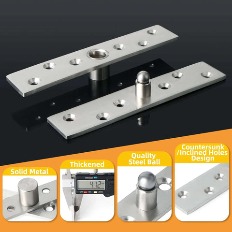 6 Inch Pivot Door Hinges 360 Degree Rotation Hidden Hinges Heavy Duty Stainless Steel Brushed Finish 2 Pack Concealed Mount