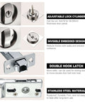 Pocket Door Lock With Keys And Invisible Recessed Handle Latch For Barn Doors And Wood Furniture, Silver Finish details and features