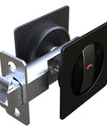 Indicator Pocket Door Lock Set For 1 3 Eighths To 2 3 Sixteenths Inch Doors With Flush Privacy Latch, Stainless Steel, side view