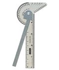 Compact stainless steel 6 in 1 pocket ruler and gauge combines drill point gauge, bevel protractor, and etched measurements
