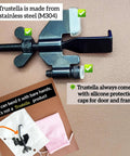Stay Safe Anywhere Heavy-Duty Portable Door Lock, stainless steel with silicone protector caps, TSA approved for travel, close-up view