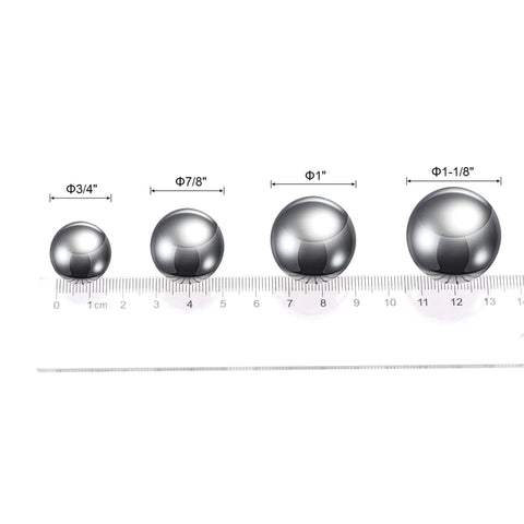 G100 1 Inch 304 Stainless Steel Precision Balls For Keychains And Bearings DIY Projects Corrosion Resistant High Strength Ball Bearings For Industrial Equipment By uxcell shown on a ruler with other sizes