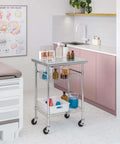 Stainless Steel Commercial Work Table Island Prep Cart With 24 By 20 Inch Top, 36 Inch High, NSF Certified, Sliding Wire Basket And Shelf, Ideal For Restaurant Kitchen Cafeteria Warehouse Garage Home Use