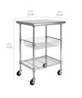 Stainless Steel Commercial Work Table Island Prep Cart With 24 By 20 Inch Top, 36 Inch High, NSF Certified, Sliding Wire Basket And Shelf