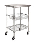 Stainless Steel Commercial Work Table Island Prep Cart With 24 By 20 Inch Top, 36 Inch High, NSF Certified, Sliding Wire Basket And Shelf, Ideal For Restaurant Kitchen Cafeteria Warehouse Garage Home Use