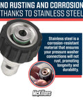 Image of Heavy Duty M22 To Three Eighth Inch Quick Disconnect Kit For Pressure Washers, showing stainless steel connector.