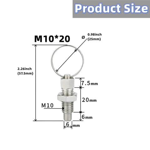 Beefy Heavy Duty Stainless Steel Pull Ring Indexing Plungers Set Of 4 M10 Retractable Spring Loaded Plungers Size Diagram