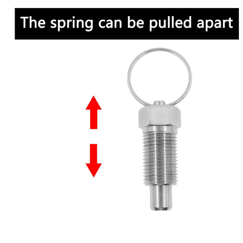 Stainless Steel Spring Plunger with Pull Ring Set, Stubby Hand-Retractable Non-Locking Index Plunger, vertical view with spring extension