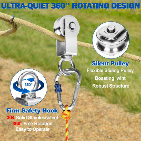 Cable Pulley Wheel Stainless Steel, M34 Single Pulley Snatch Block with 360° Swivel Hook, heavy duty lifting in action