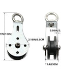 Pulley Wheel Stainless Steel Small Pulley Block 360 Degree Rotating Silent Cable Pully Load Bearing Mechanical Pulleys, Silver (Silver-2) with dimensions shown