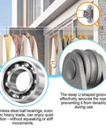 Small Pulley Block, 4 Pack 304 Stainless Steel Pulley Wheel with illustrated ball bearings, grooves, and mounted setup for ropes