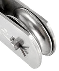 Close-up view of 2 Pack M75 Lifting Single Pulley Roller, 304 stainless steel, showing heavy duty single wheel swivel lifting fixed block.
