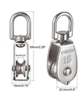 Stainless Steel Wire Rope Crane Pulley Block M15 Lifting Crane Swivel Hook Single Pulley Block Hanging Wire Towing Wheel 6Pcs close-up