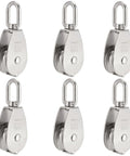 6 Pack M50 Single Pulley Block, 304 Stainless Steel Lifting Wire Crane Pulley Roller, Heavy Duty Silver Swivel Hook Single Pulley Block for 0.5 in Wire Rope, Loading 880 Lbs