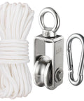 ✝️ Cable Pulley Block Heavy Duty Stainless Steel, Bearing Inside with 32ft Nylon Rope and 1 Hook,Swivel Single Pulley Wheel,Good for Pulley Lifing System,Loading 551lb heavy duty stainless pulley wheel for lifting and rigging systems with smooth