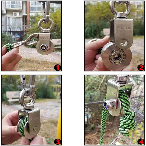 2 Inch U-Type Pulleys for Rope, Stainless Steel M10 Swivel Pulley Block with Bearing, U-Groove Roller Single Pulley Wheel close-up