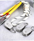 Set of 3pcs stainless steel pulley single block lifting pulley heavy duty cable pulley roller with attached rope rigging block