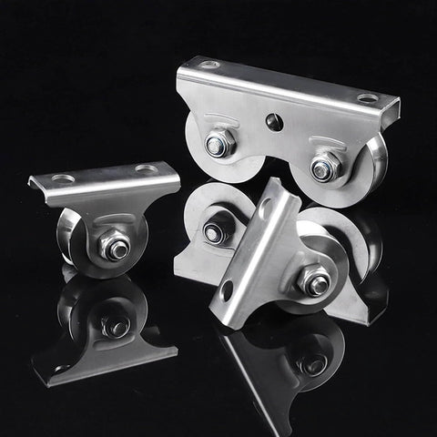 Stainless steel pulley set showing U-groove design for Pulley Wheel Clothes line Pulley U Groove Wheel Pulley applications
