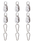 6Pcs 304 Stainless Steel M15 Single Pulley Block, Wire Rope Hanging Wire Towing Wheel, with 6Pcs Spring Snap Hook set