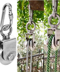 48MM Stainless Steel Crane Pulley Block and Tackle Pulley System, Heavy Duty Bearing Inside V Type Swivel Pulleys Wheel for Rope