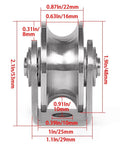 Side view of U Groove Pulley Block 2", 304 Stainless Steel Pulley Roller with dimensions, for wire rope traction and home gym use.