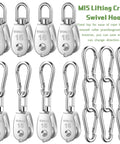 30 Pcs Single Pulley Block System 304 Stainless Steel Pulley Wheel Hanging Wire Towing Wheel with 30 Pcs Spring Snap Hook, Lifting Wire Rope Single Swivel Roller, Silver(M15)