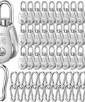 30 Pcs Single Pulley Block System 304 Stainless Steel Pulley Wheel Hanging Wire Towing Wheel with 30 Pcs Spring Snap Hook, Lifting Wire Rope Single Swivel Roller, Silver(M15)