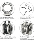 Cable Pulley Wheel Stainless Steel, Bearing Inside, Rope Pulley for Pulley System, Gym Equipment, Clothesline, 2 Pack shown in detailed views