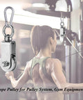 Pulley Wheel U Swivel Roller Stainless Steel Cable Pulley Block 360 Degree Rotating Rope Wheel Smooth Loading Silence Rotation Traction Wheel with Carabiner for Lifting Gym Equipment Clothesline 2pcs in use at gym