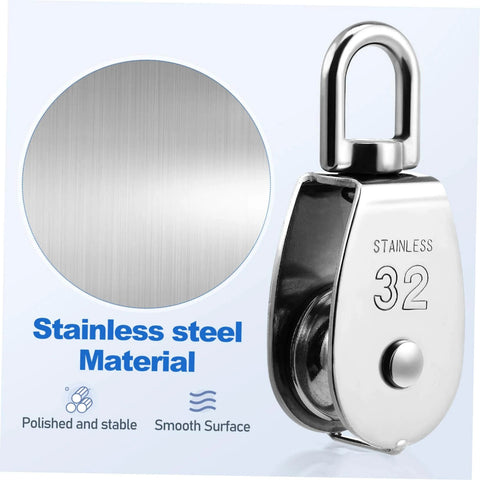 3pcs Stainless Steel Cable Pulley Wheel Single Block Heavy Duty Lifting Pulley Swivel Rope for Construction close-up view