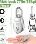 30 Pcs Single Pulley Block System 304 Stainless Steel Pulley Wheel Hanging Wire Towing Wheel with 30 Pcs Spring Snap Hook, Lifting Wire Rope Single Swivel Roller, Silver(M15)