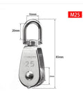 Stainless Steel Pulley M25 Single Wheel Swivel Lifting Rope Pulley Set Lifting Wheel Tools(M25) with dimensions shown